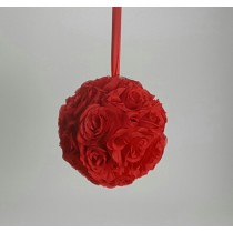 Silk Flower Roseball 10 inch Red